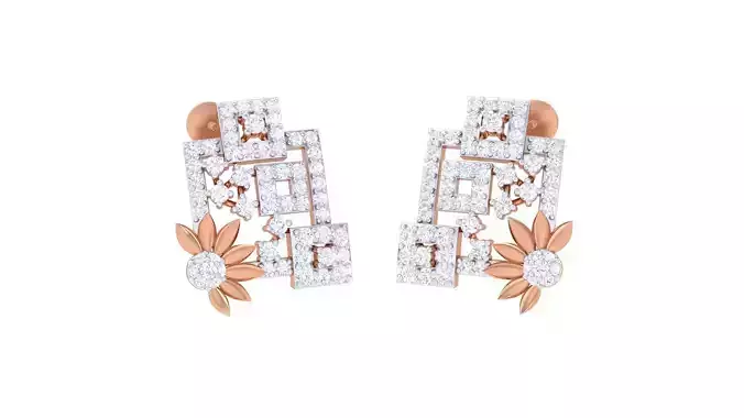 Flower High Jewelry Diamond Earrings 3dm stl renders details 3D print model