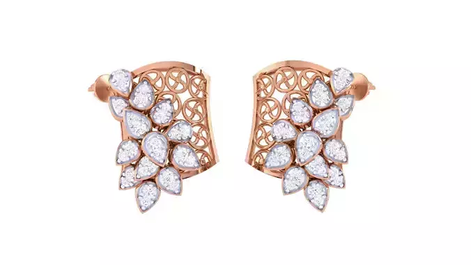 Wire Leaves High Jewelry Diamond Earrings 3dm stl renders 