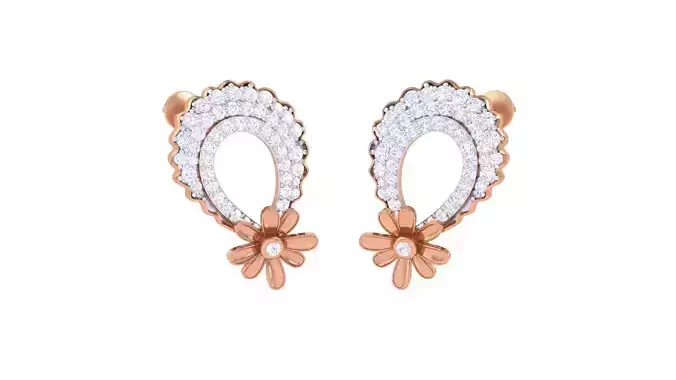 Flower High Jewelry Diamond Earrings 3dm stl renders details 3D print model