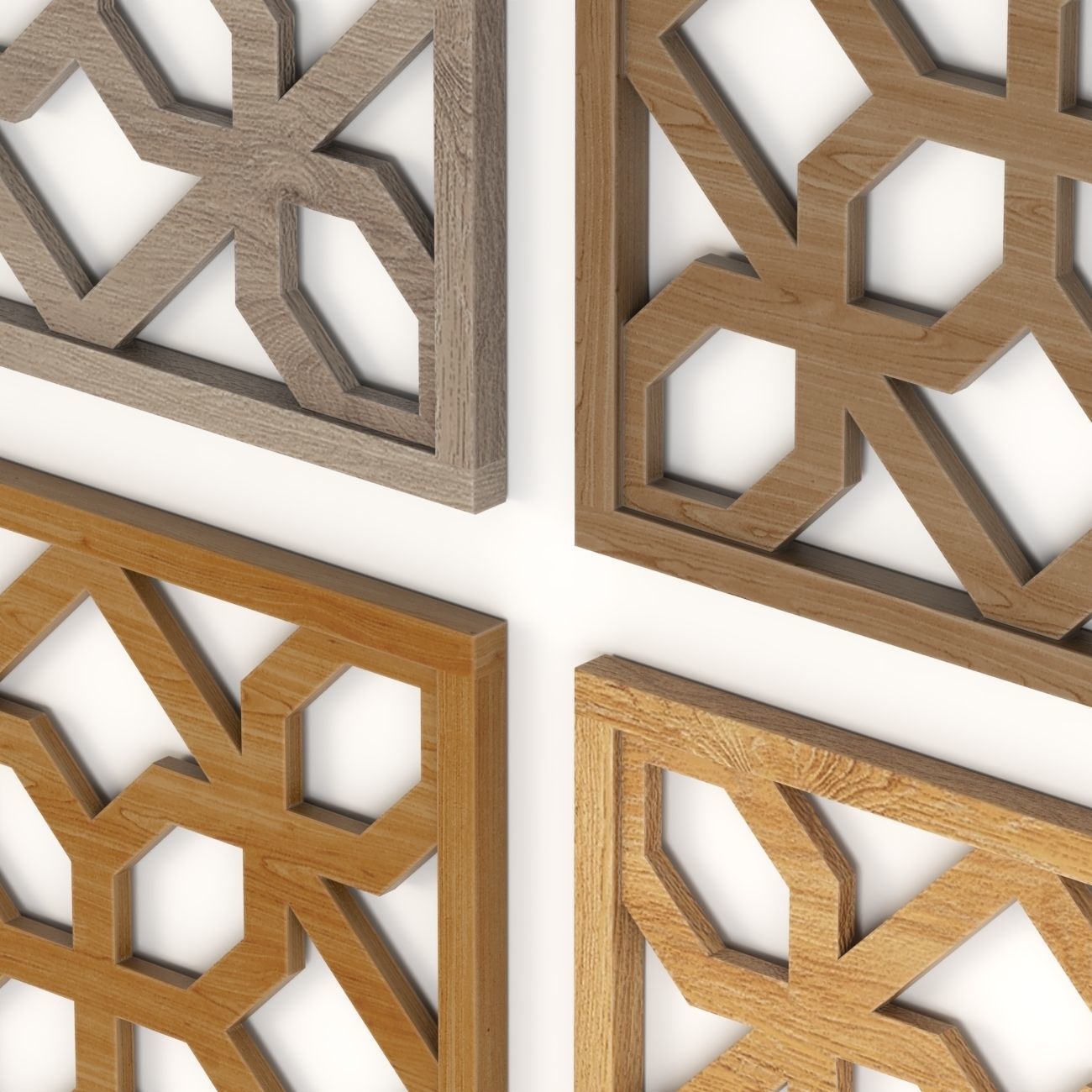 Wood Arabic Islamic pattern decorative grill screen 3D model_1