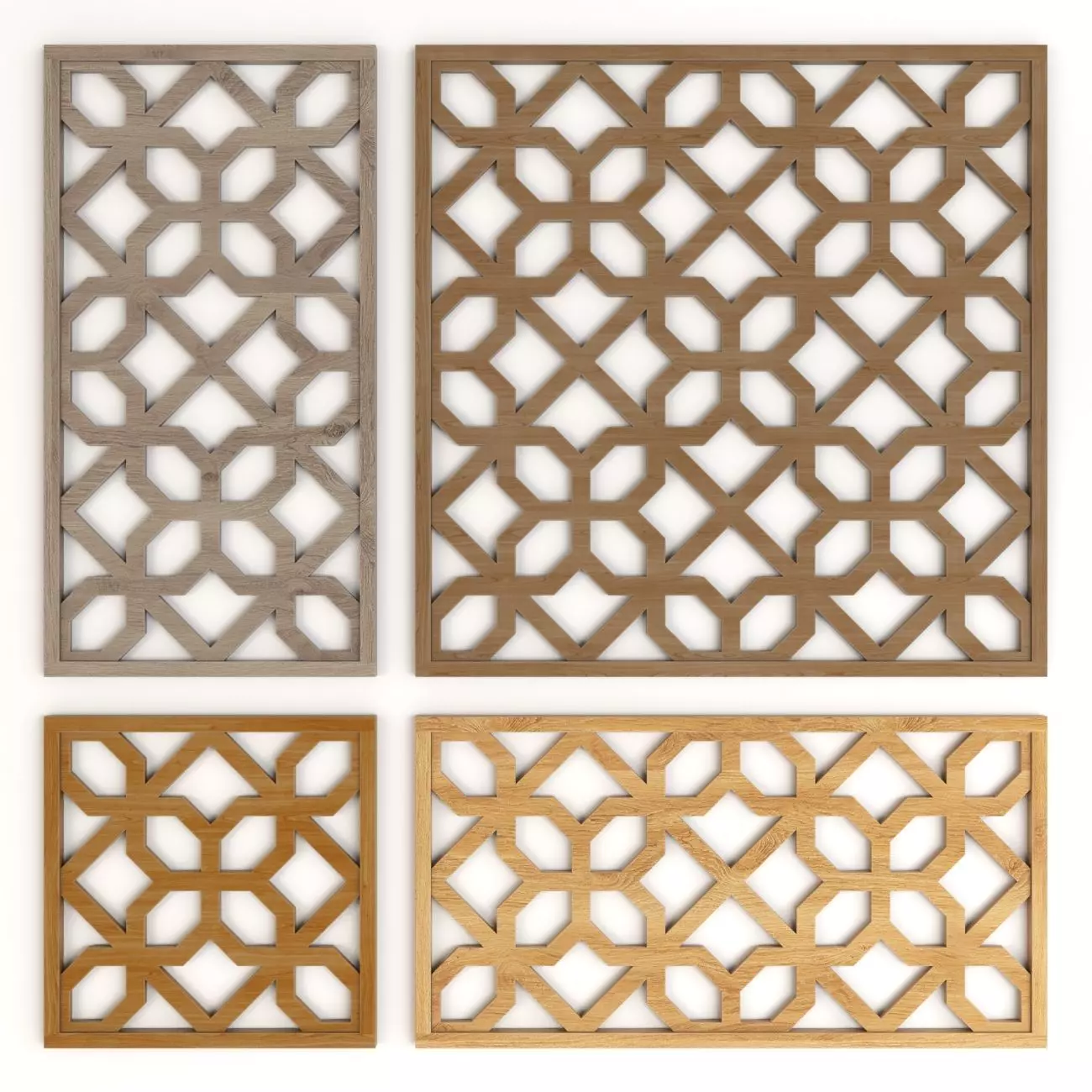Wood Arabic Islamic pattern decorative grill screen 3D model_0