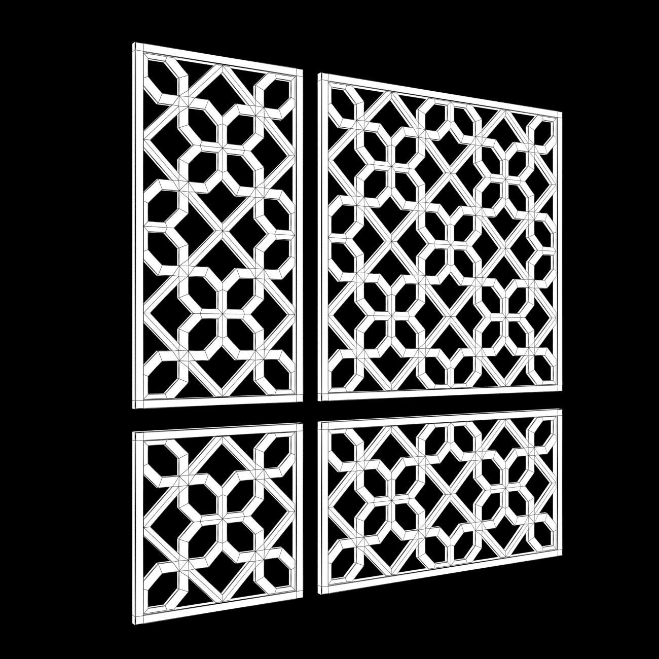 Wood Arabic Islamic pattern decorative grill screen 3D model_5