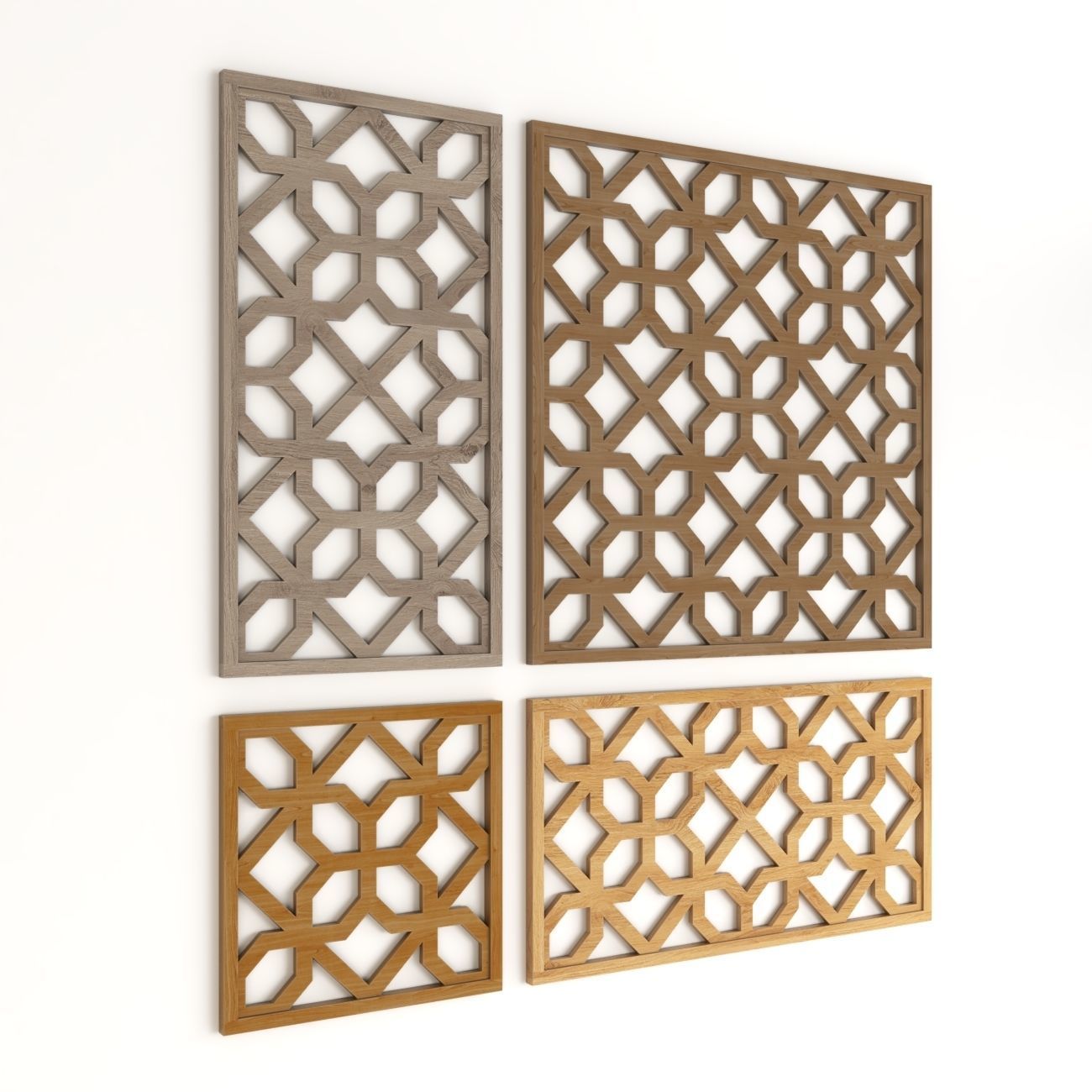 Wood Arabic Islamic pattern decorative grill screen 3D model_2