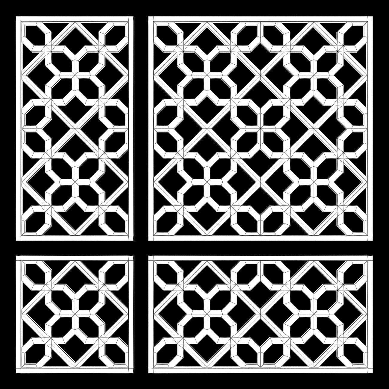 Wood Arabic Islamic pattern decorative grill screen 3D model_3