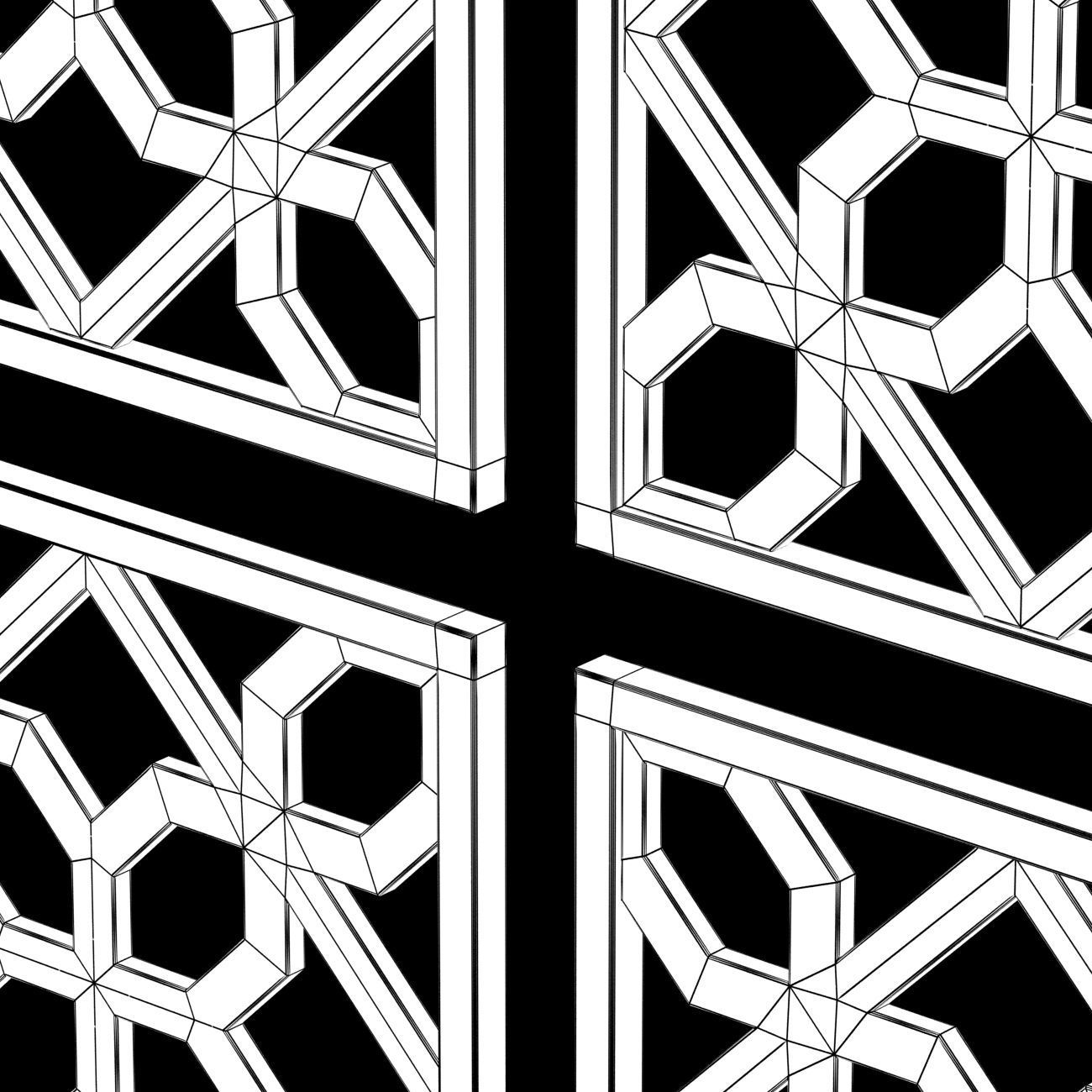 Wood Arabic Islamic pattern decorative grill screen 3D model_4