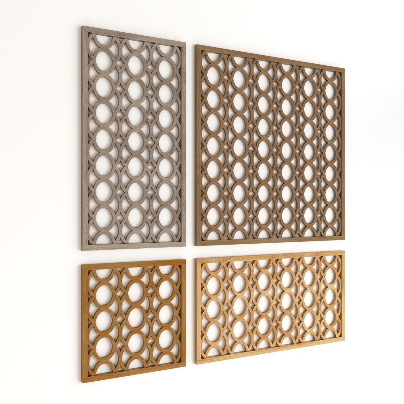 Wood Arabic Islamic pattern decorative grill screen 3D model_2