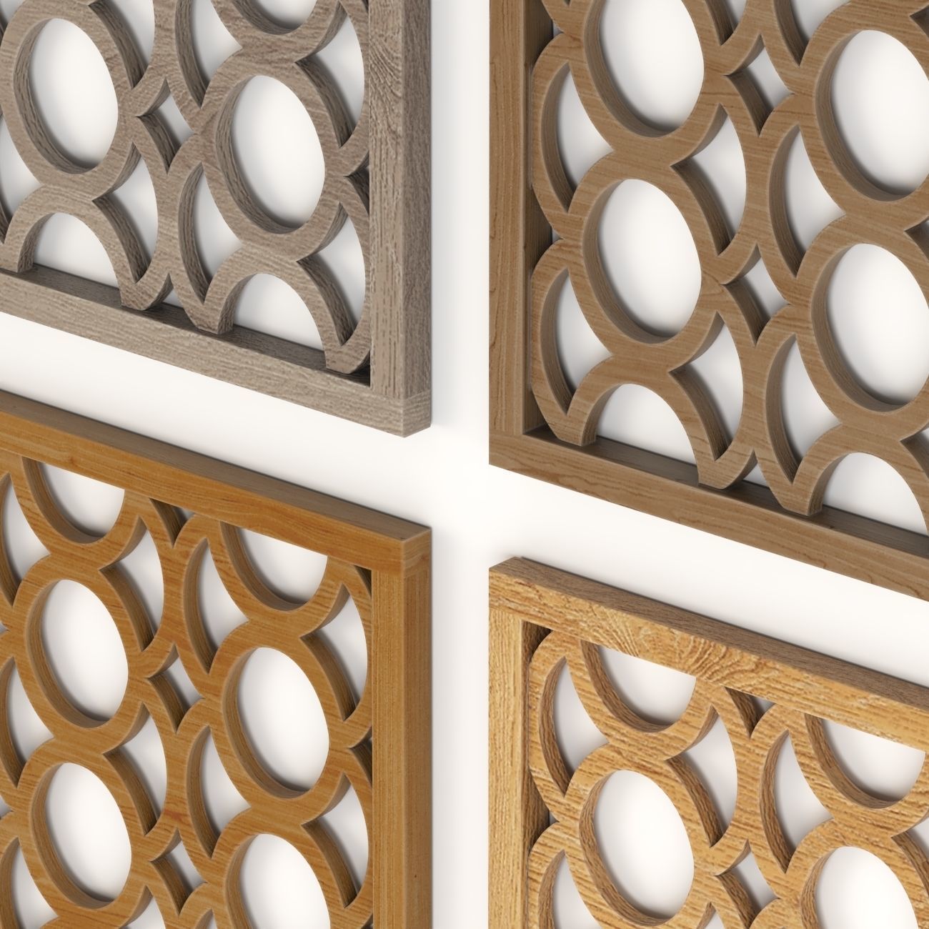 Wood Arabic Islamic pattern decorative grill screen 3D model_1