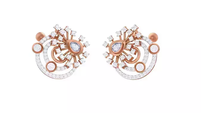 Flower High Jewelry Diamond Earrings 3dm stl renders details