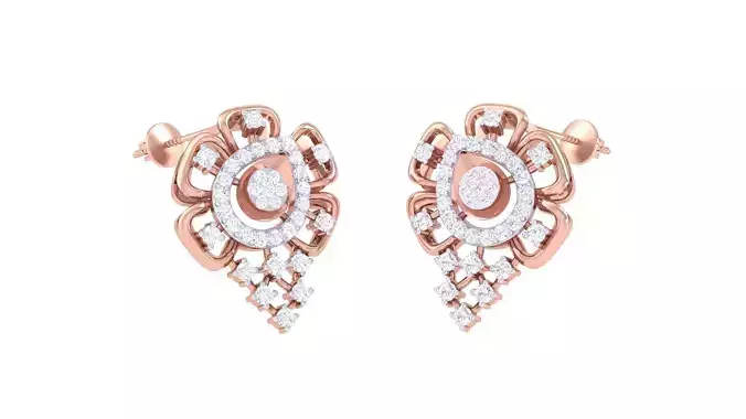 Flower High Jewelry Diamond Earrings 3dm stl renders details