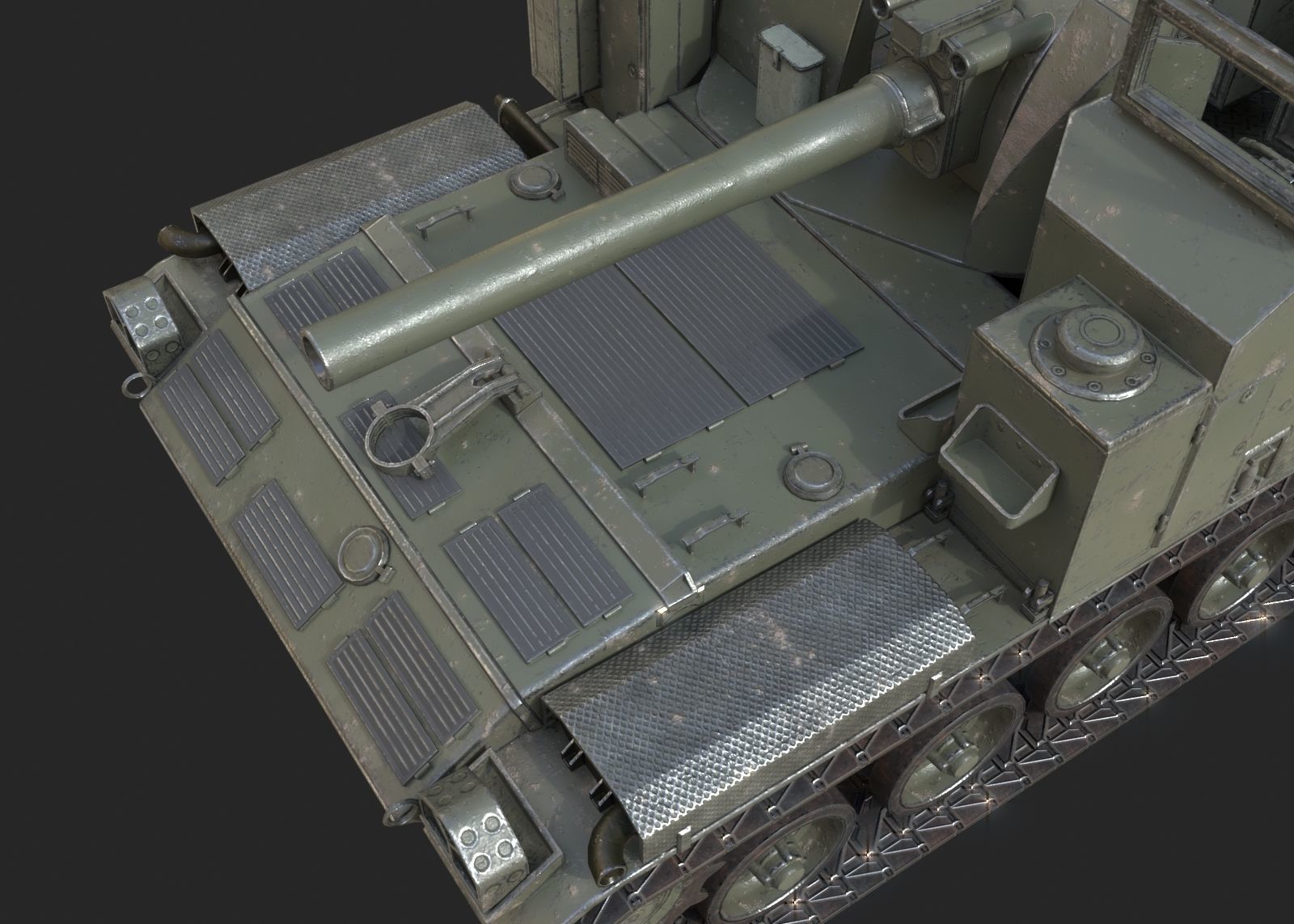 Vietnam War USA Army M44 155mm self-propelled howitzer Low-poly 3D model_5