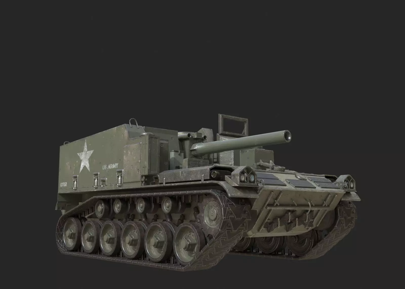 Vietnam War USA Army M44 155mm self-propelled howitzer Low-poly 3D model_0
