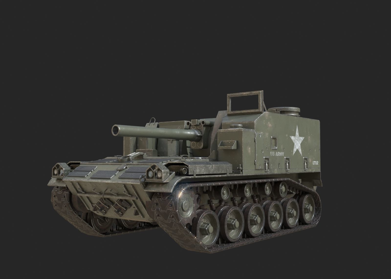 Vietnam War USA Army M44 155mm self-propelled howitzer Low-poly 3D model_1