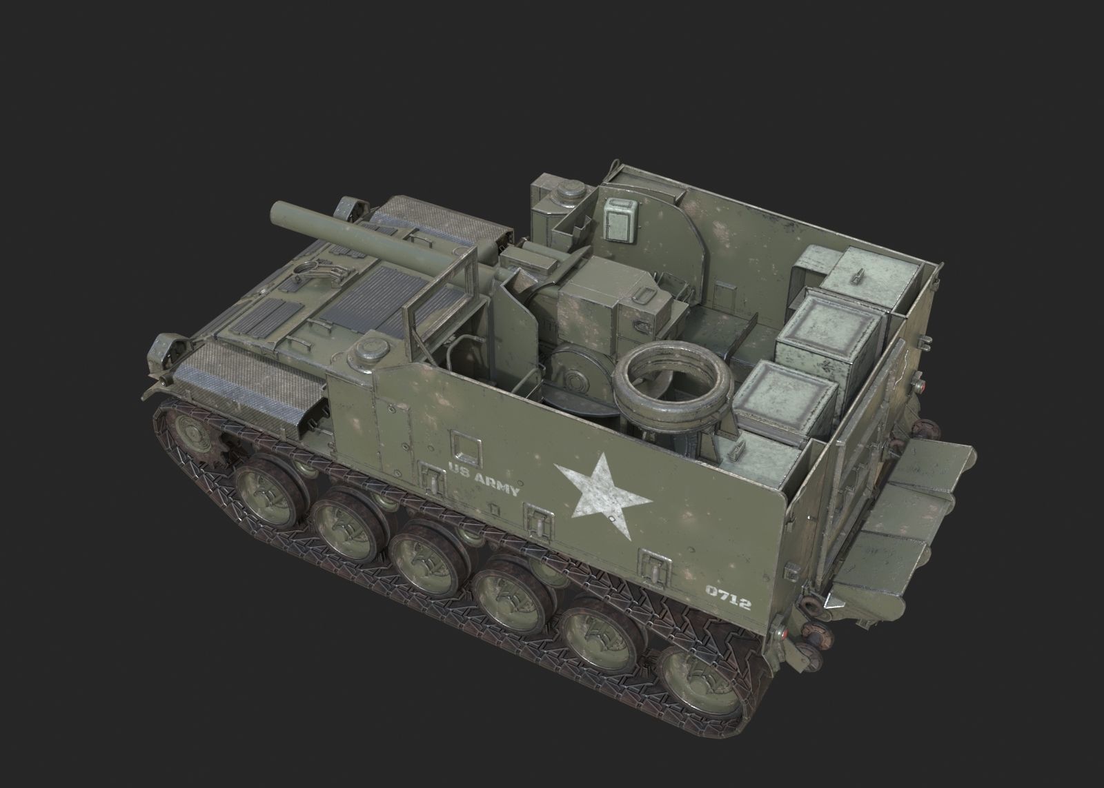 Vietnam War USA Army M44 155mm self-propelled howitzer Low-poly 3D model_2