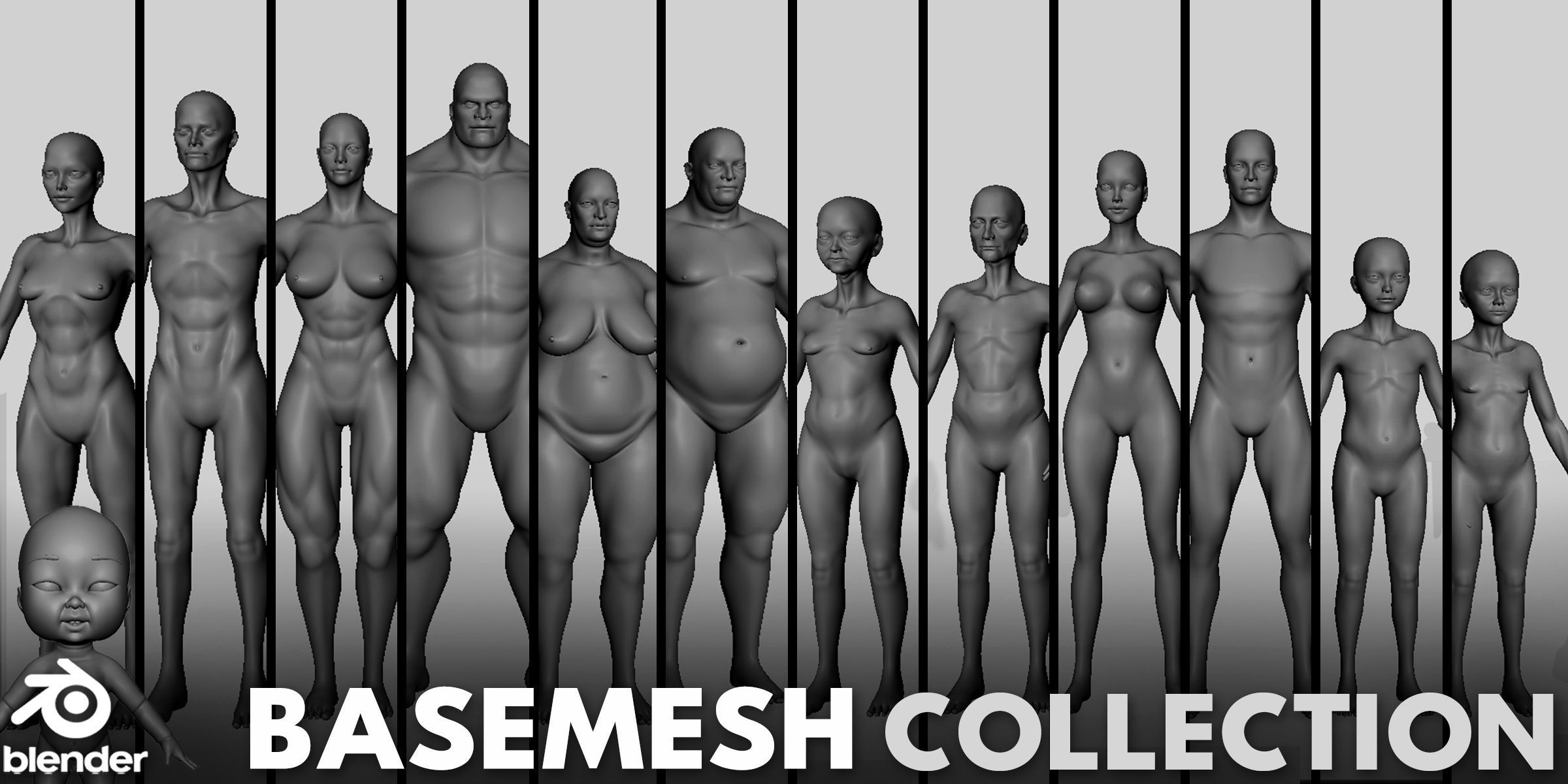 13 BaseMesh Pack 3D Model Collection_1