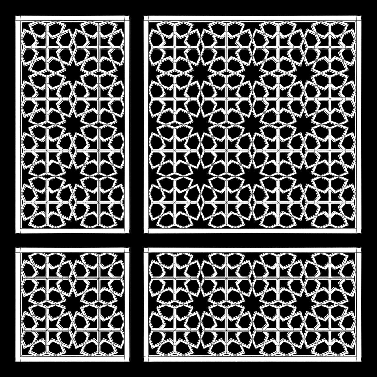  Wood Arabic Islamic pattern decorative grill screen 3D model_5