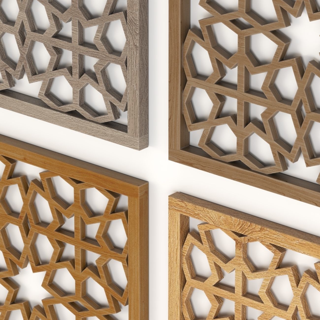  Wood Arabic Islamic pattern decorative grill screen 3D model_3