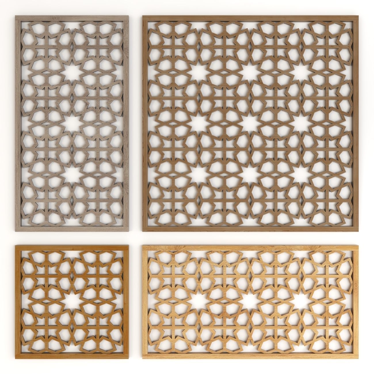  Wood Arabic Islamic pattern decorative grill screen 3D model_1
