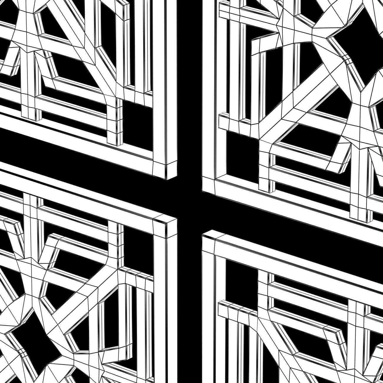 Wood Arabic Islamic pattern decorative grill screen 3D model_3