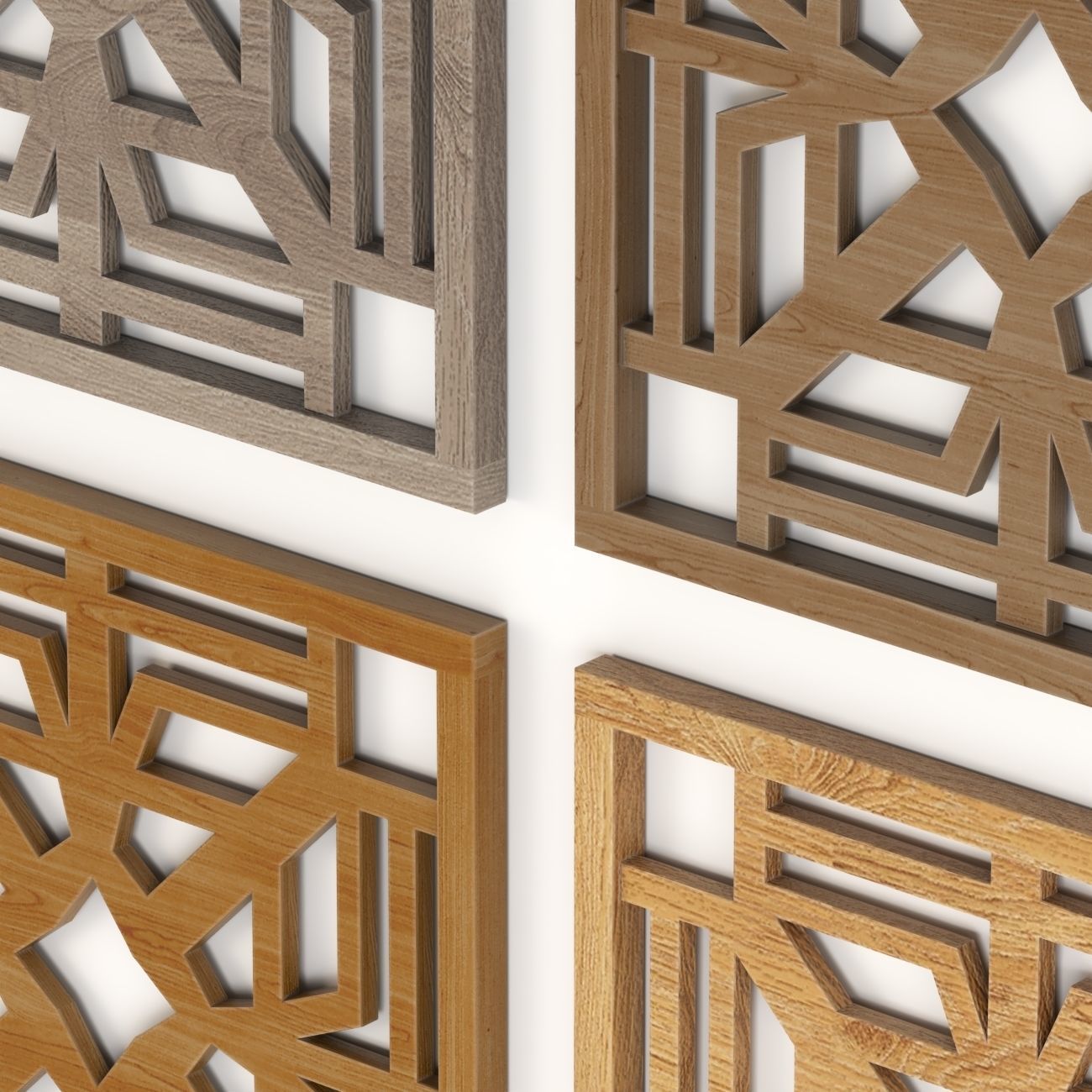 Wood Arabic Islamic pattern decorative grill screen 3D model_2