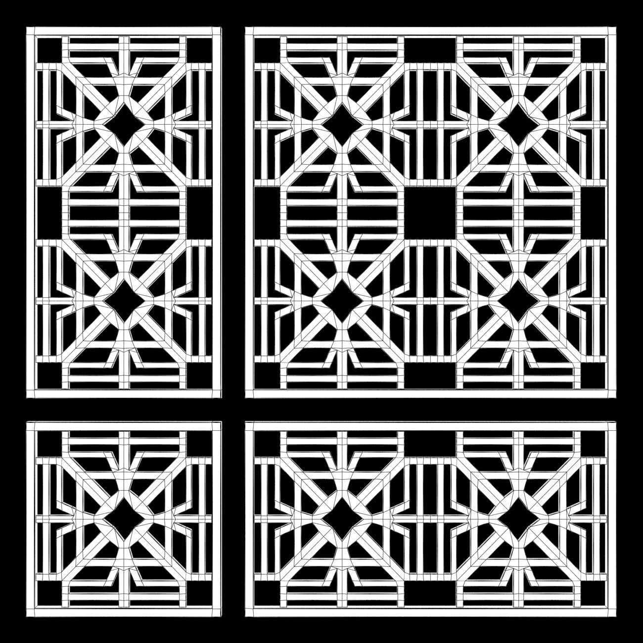Wood Arabic Islamic pattern decorative grill screen 3D model_5