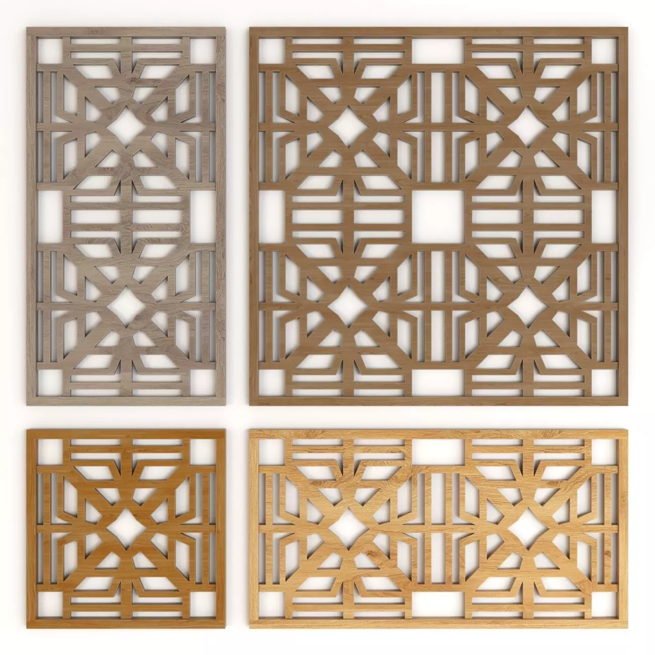 Wood Arabic Islamic pattern decorative grill screen 3D model_0
