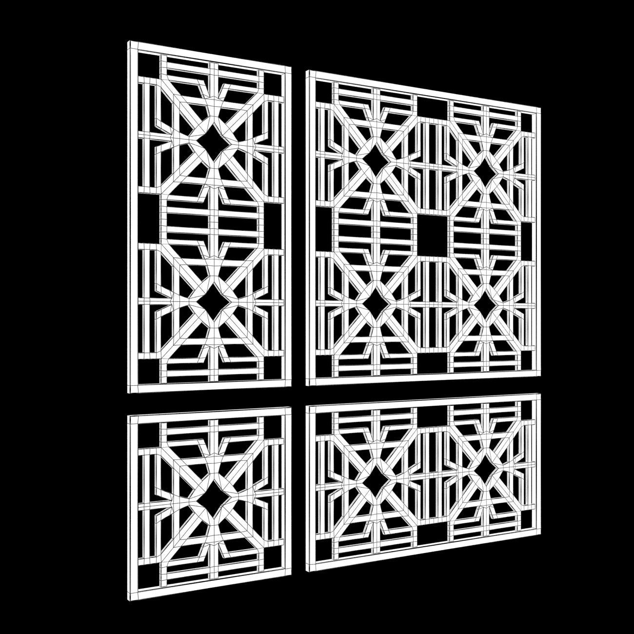 Wood Arabic Islamic pattern decorative grill screen 3D model_4