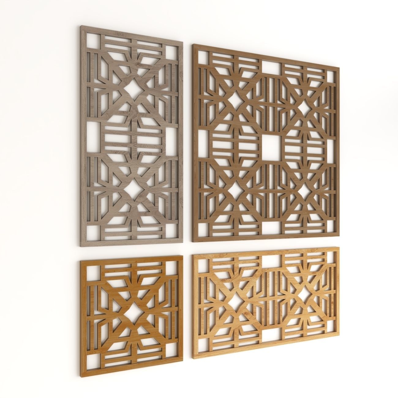 Wood Arabic Islamic pattern decorative grill screen 3D model_1