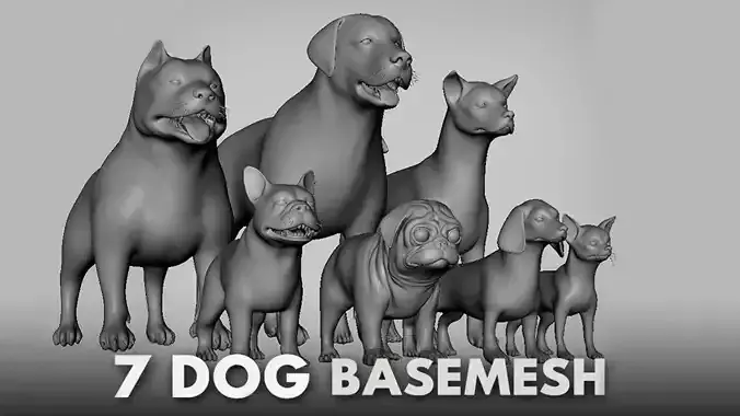 Mega Dog Pack BaseMesh Low-poly 3D model
