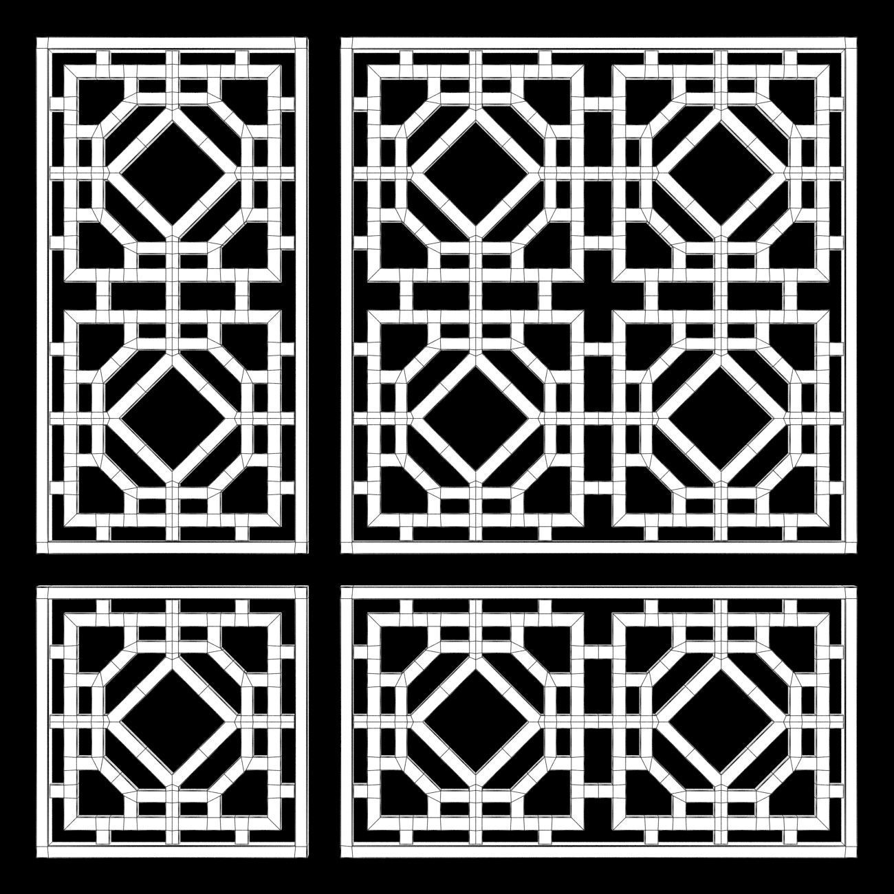 Wood Arabic Islamic pattern decorative grill screen 3D model_3