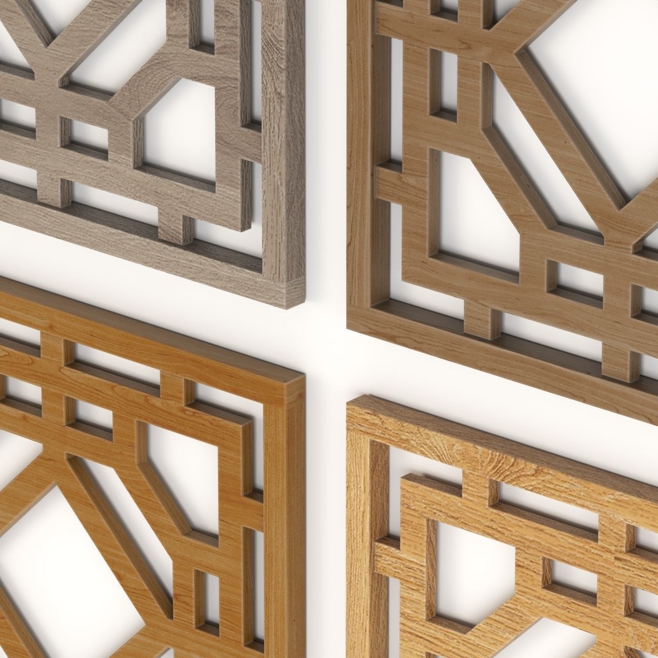 Wood Arabic Islamic pattern decorative grill screen 3D model_1