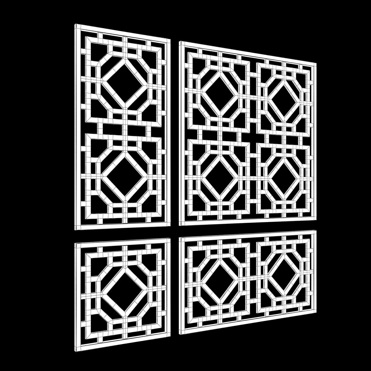 Wood Arabic Islamic pattern decorative grill screen 3D model_5