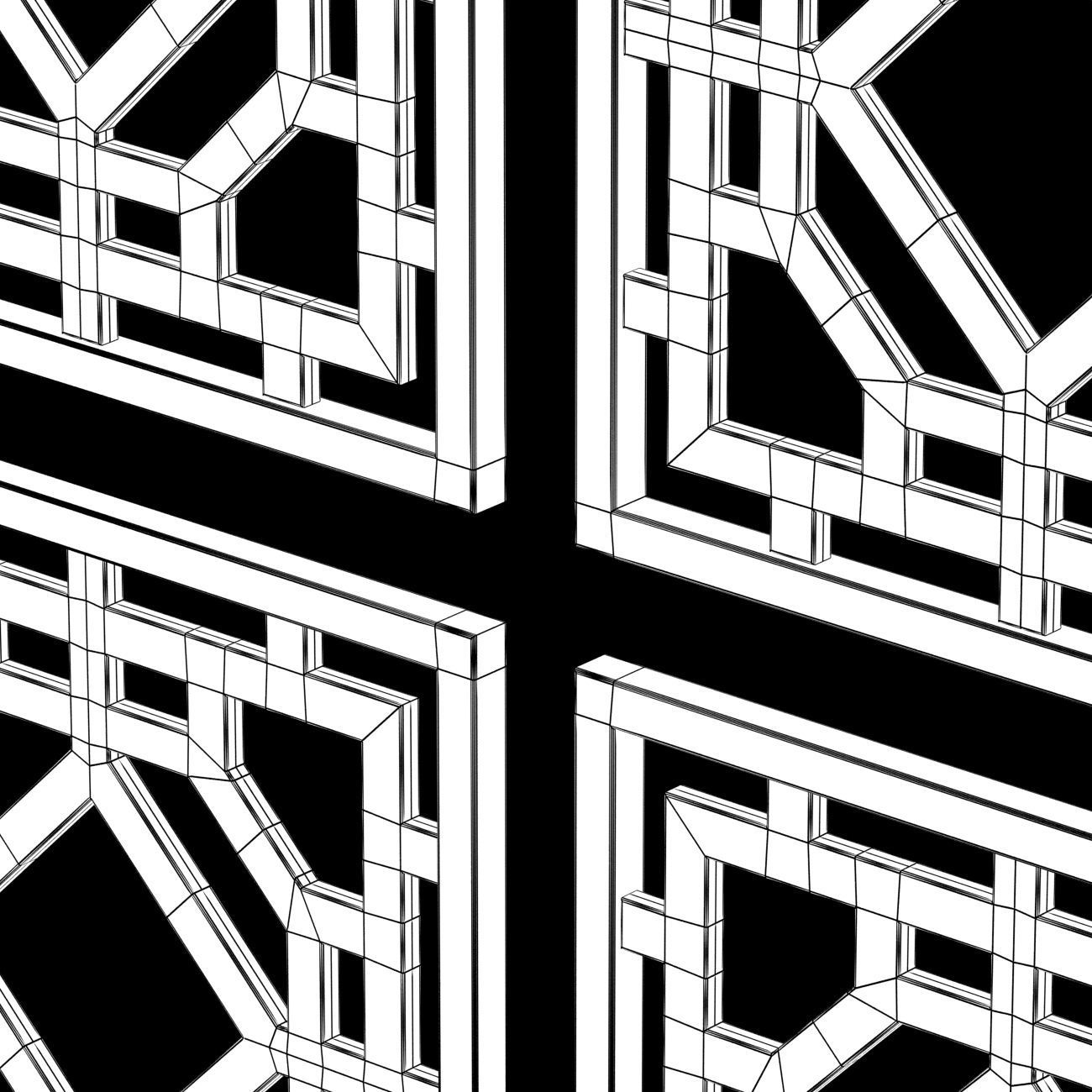 Wood Arabic Islamic pattern decorative grill screen 3D model_4