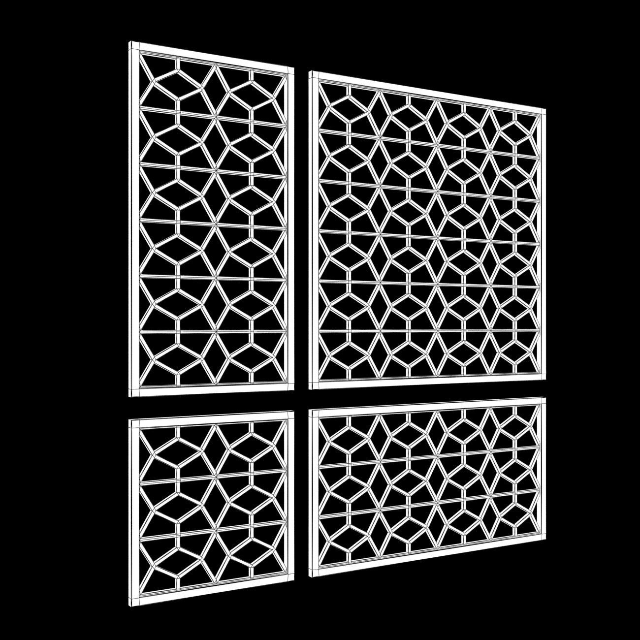Wood Arabic Islamic pattern decorative grill screen 3D model_5