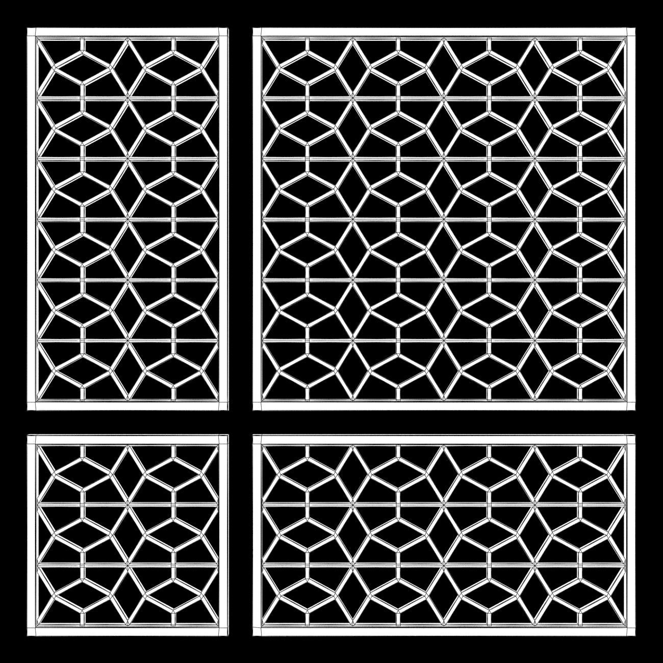 Wood Arabic Islamic pattern decorative grill screen 3D model_3