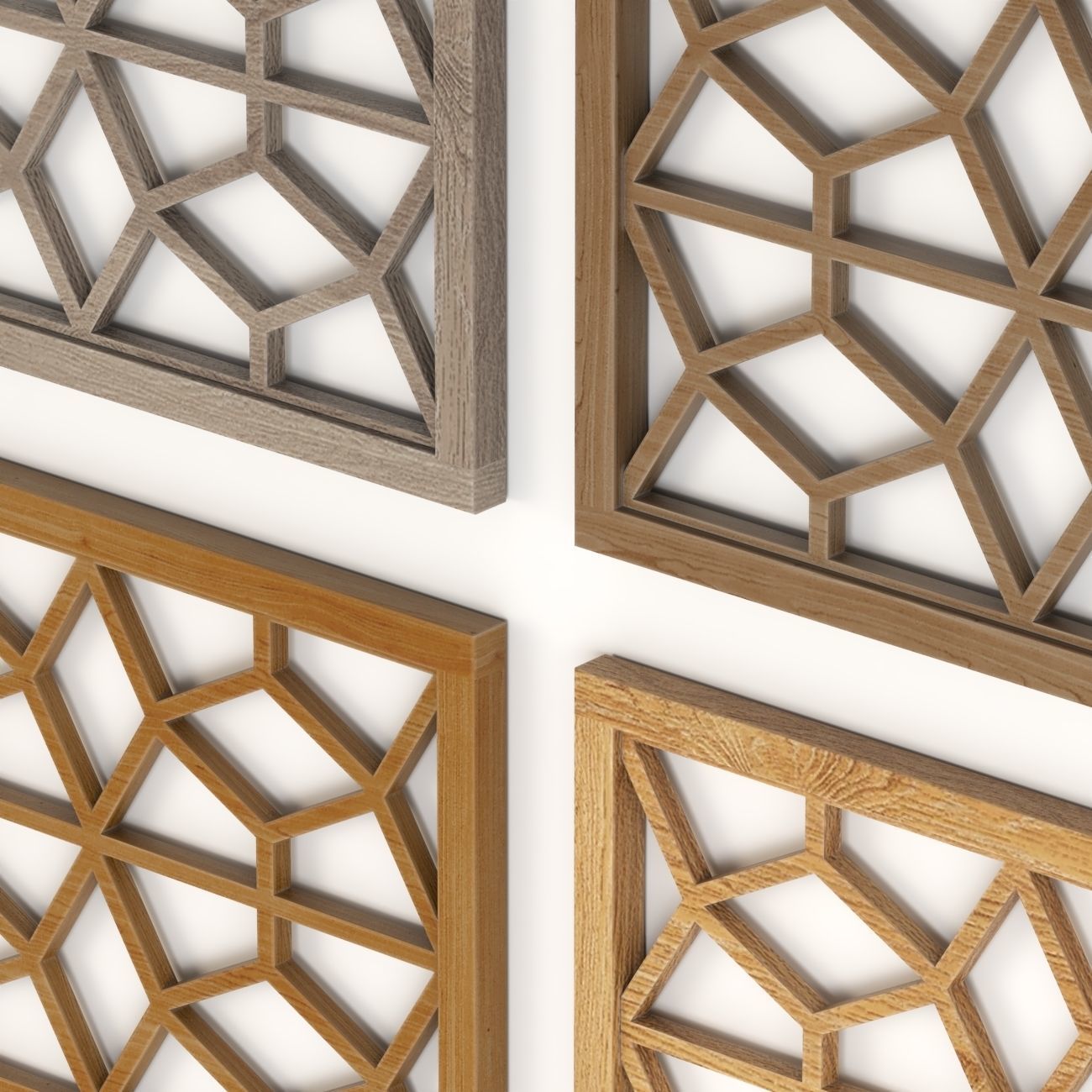 Wood Arabic Islamic pattern decorative grill screen 3D model_1