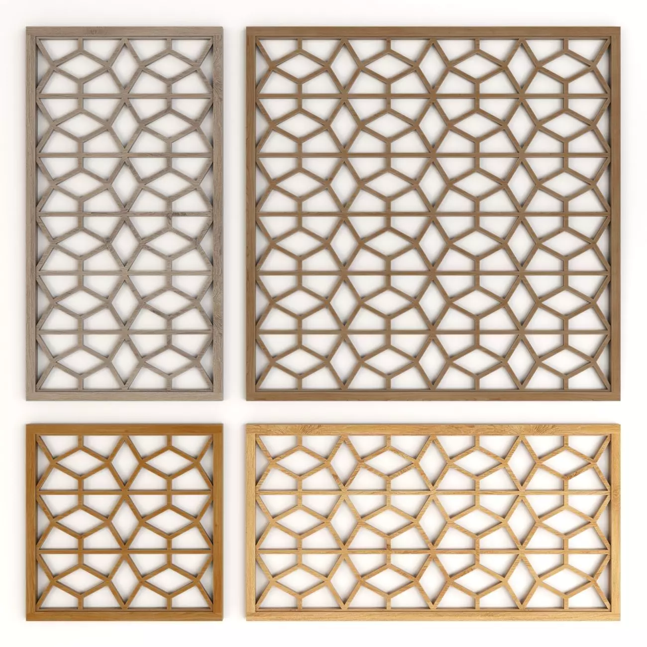 Wood Arabic Islamic pattern decorative grill screen 3D model_0