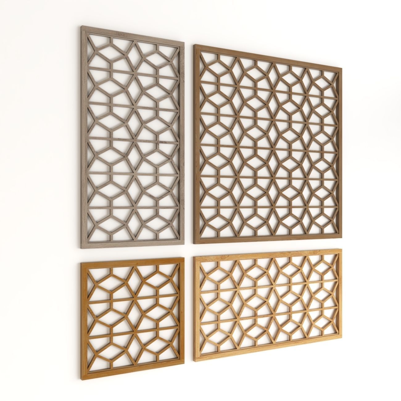 Wood Arabic Islamic pattern decorative grill screen 3D model_2