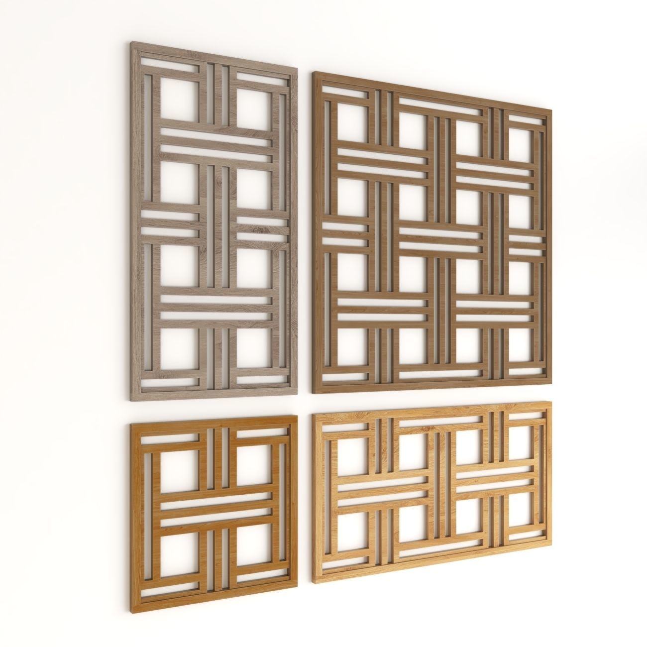 Wood Arabic Islamic pattern decorative grill screen 3D model_2