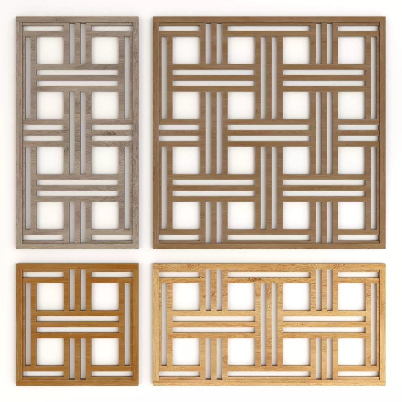 Wood Arabic Islamic pattern decorative grill screen 3D model_0