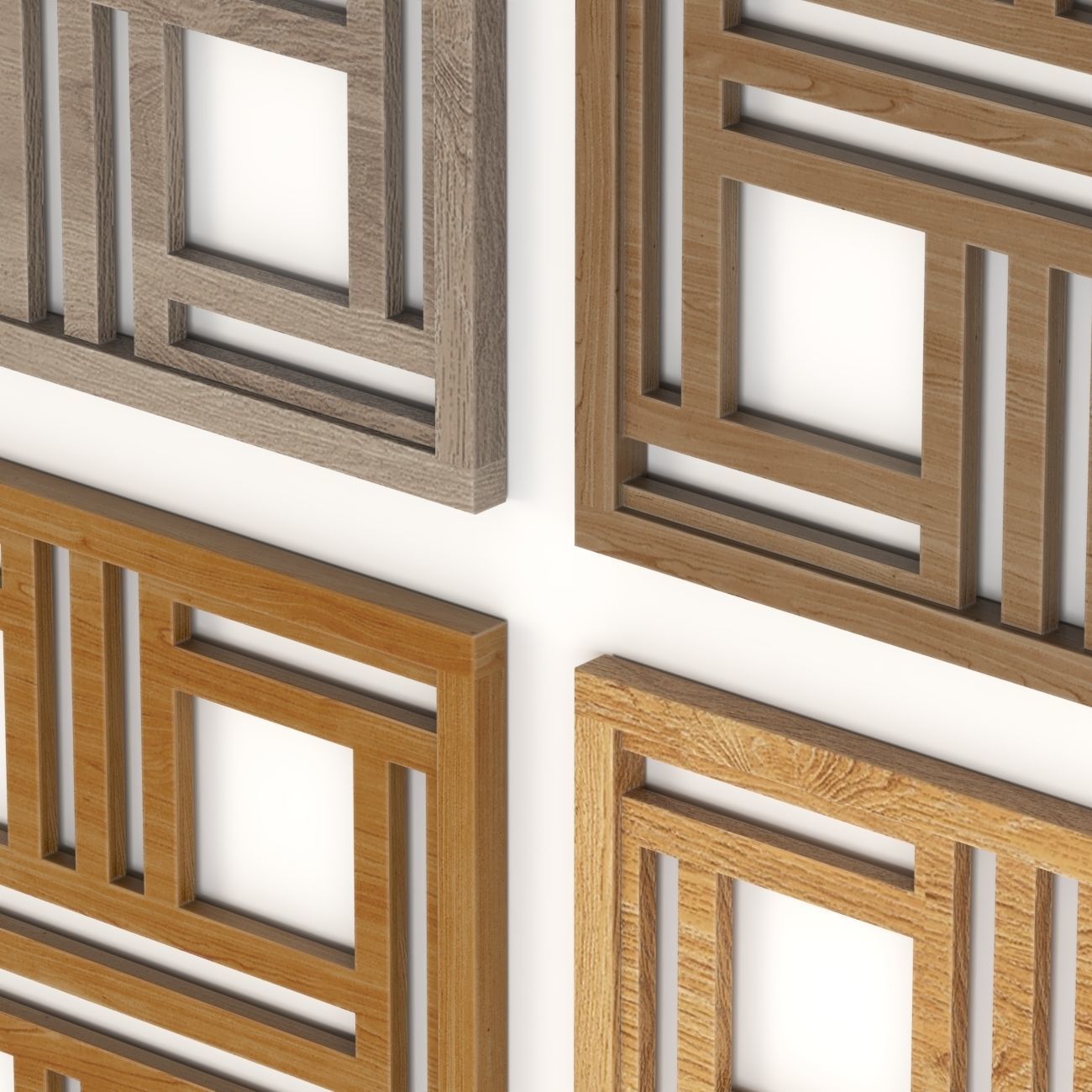 Wood Arabic Islamic pattern decorative grill screen 3D model_1