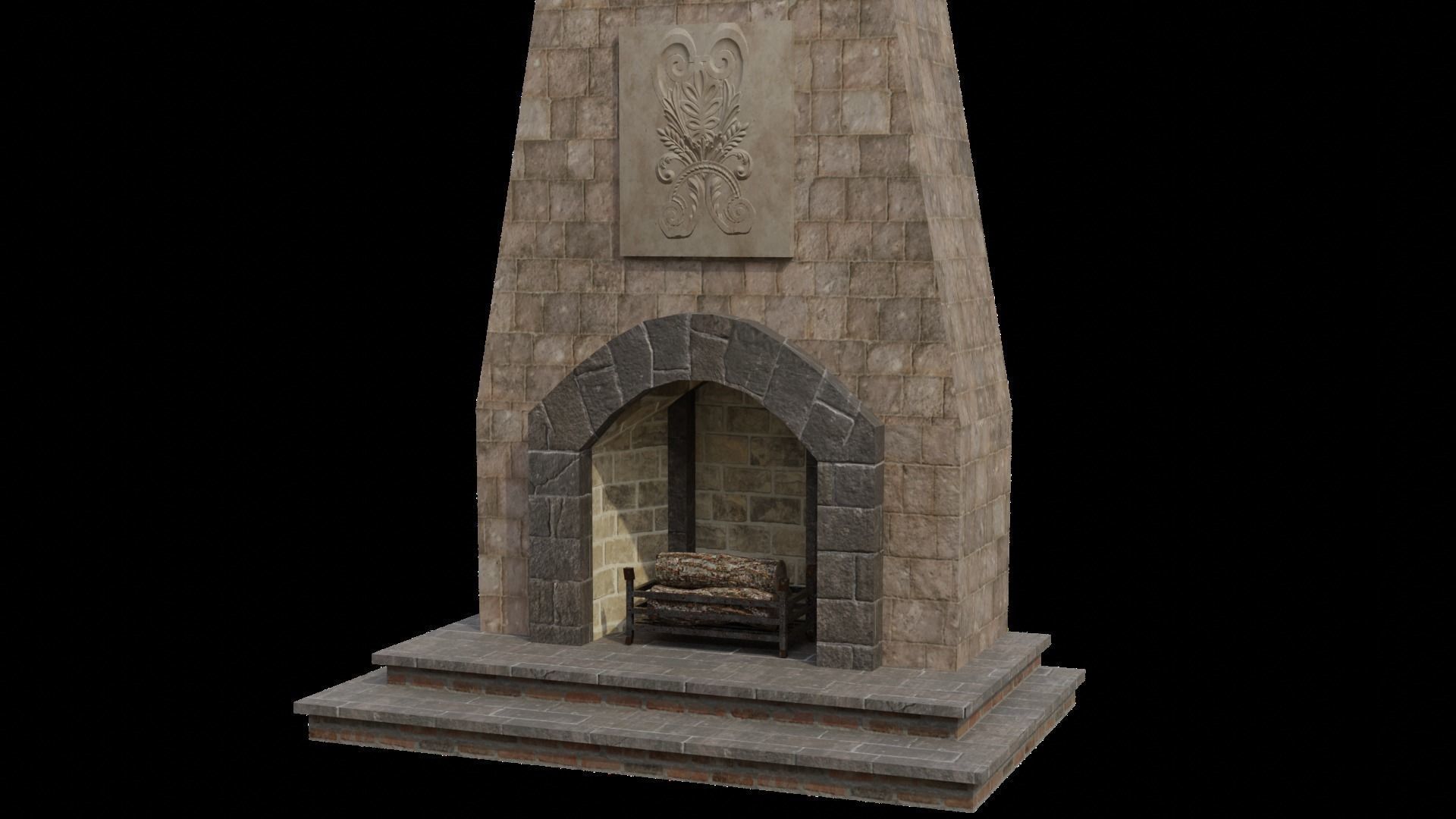 Inglenook Fireplace Low-poly 3D model_2