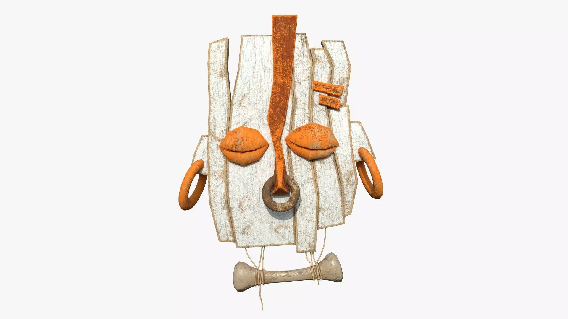 Tribal Mask E02 White Orange - Costume Character Design Low-poly 3D model_0