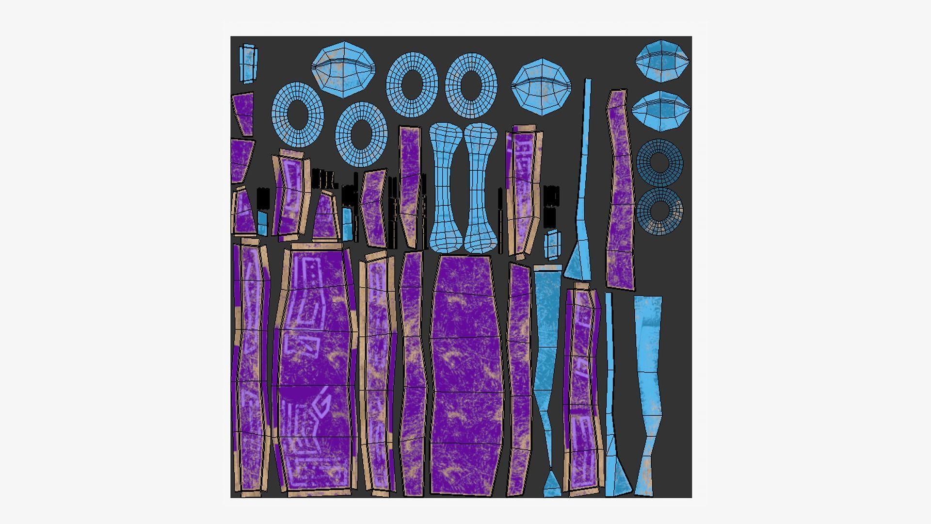 Tribal Mask E03 Purple Blue - Costume Character Design Low-poly 3D model_5