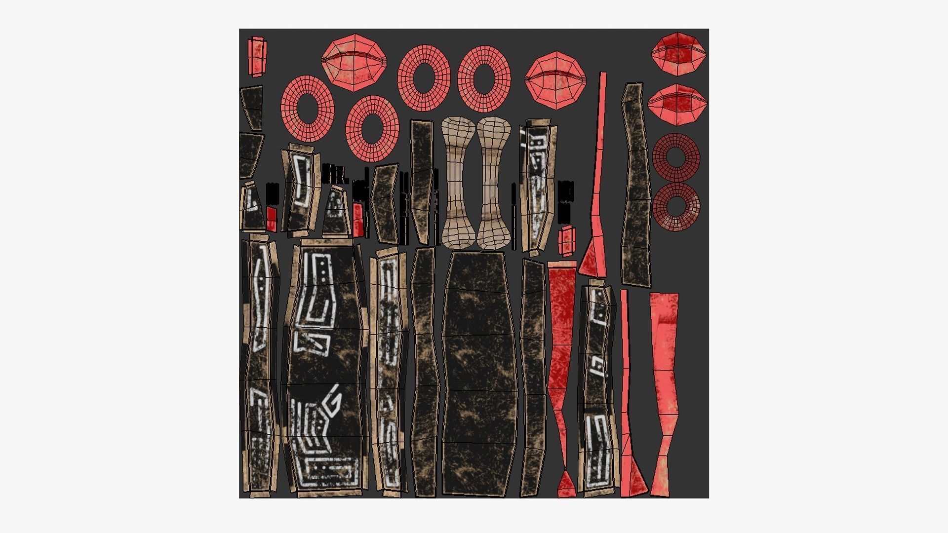 Tribal Mask E04 Black Red - Costume Character Design Low-poly 3D model_5