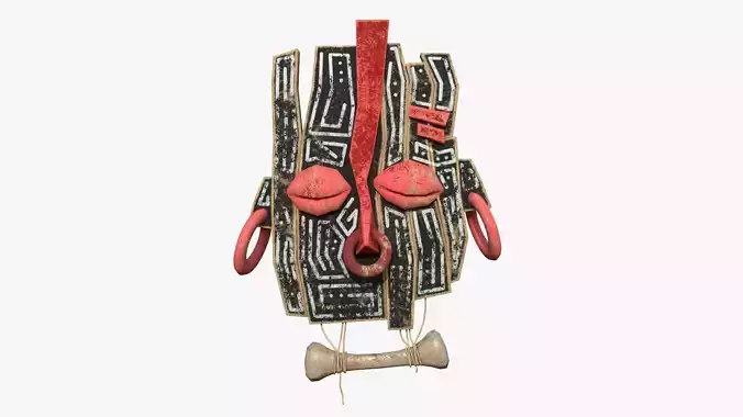 Tribal Mask E04 Black Red - Costume Character Design Low-poly 3D model