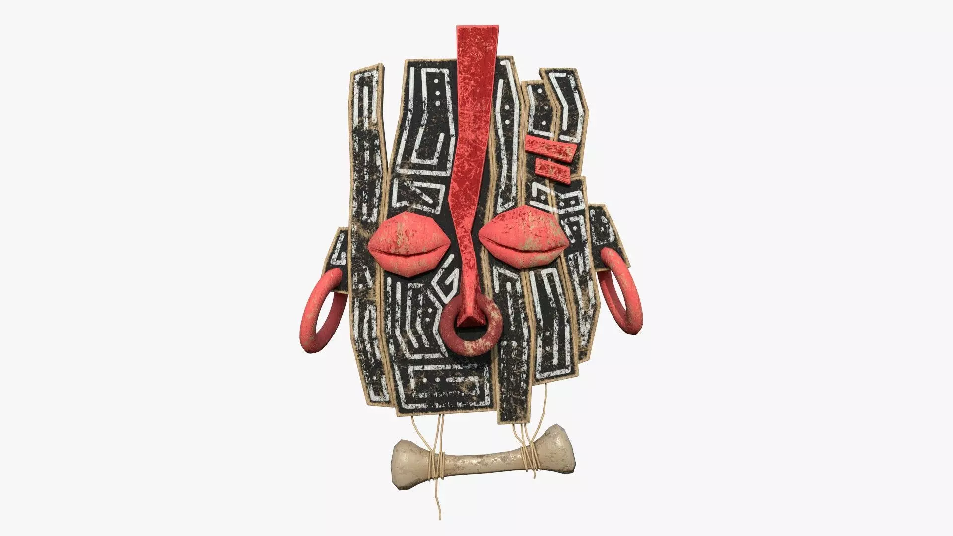 Tribal Mask E04 Black Red - Costume Character Design Low-poly 3D model_0