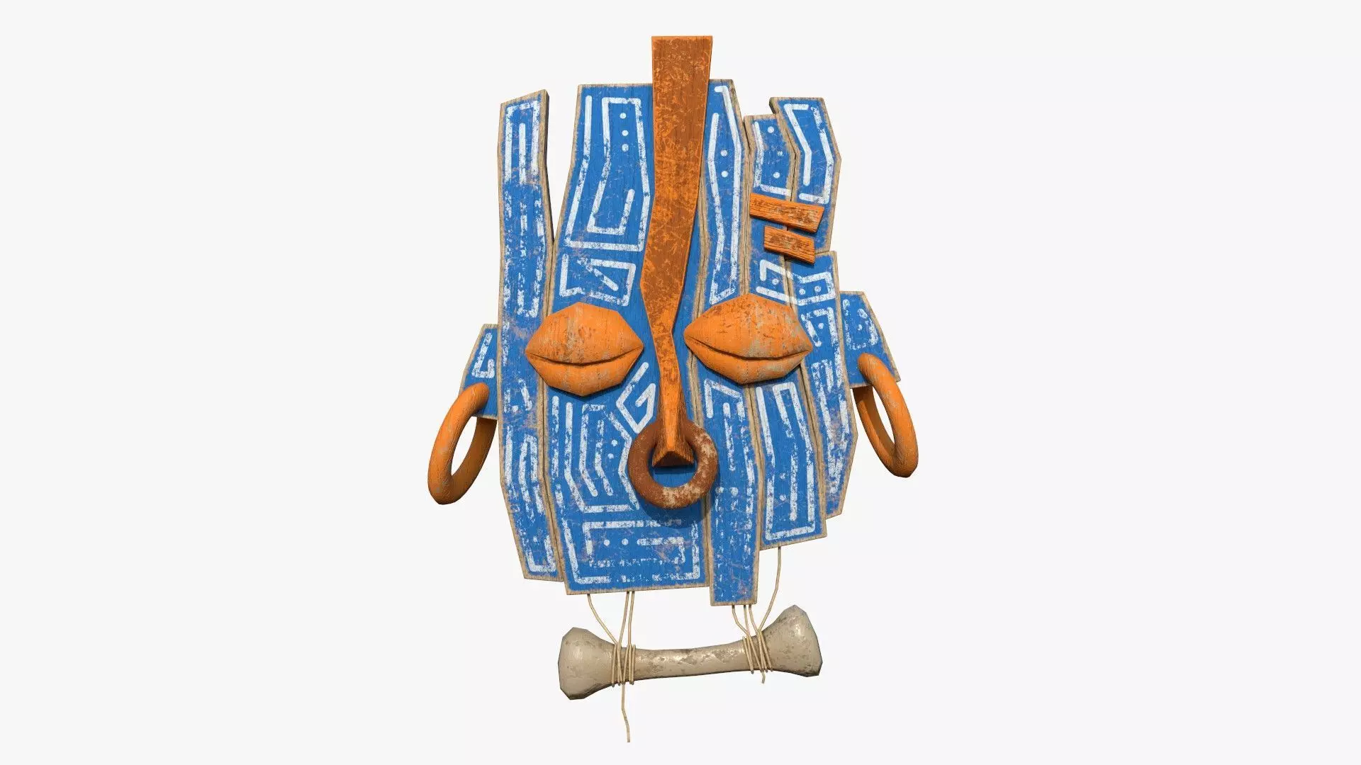 Tribal Mask E06 Orange Blue - Costume Character Design Low-poly 3D model_0