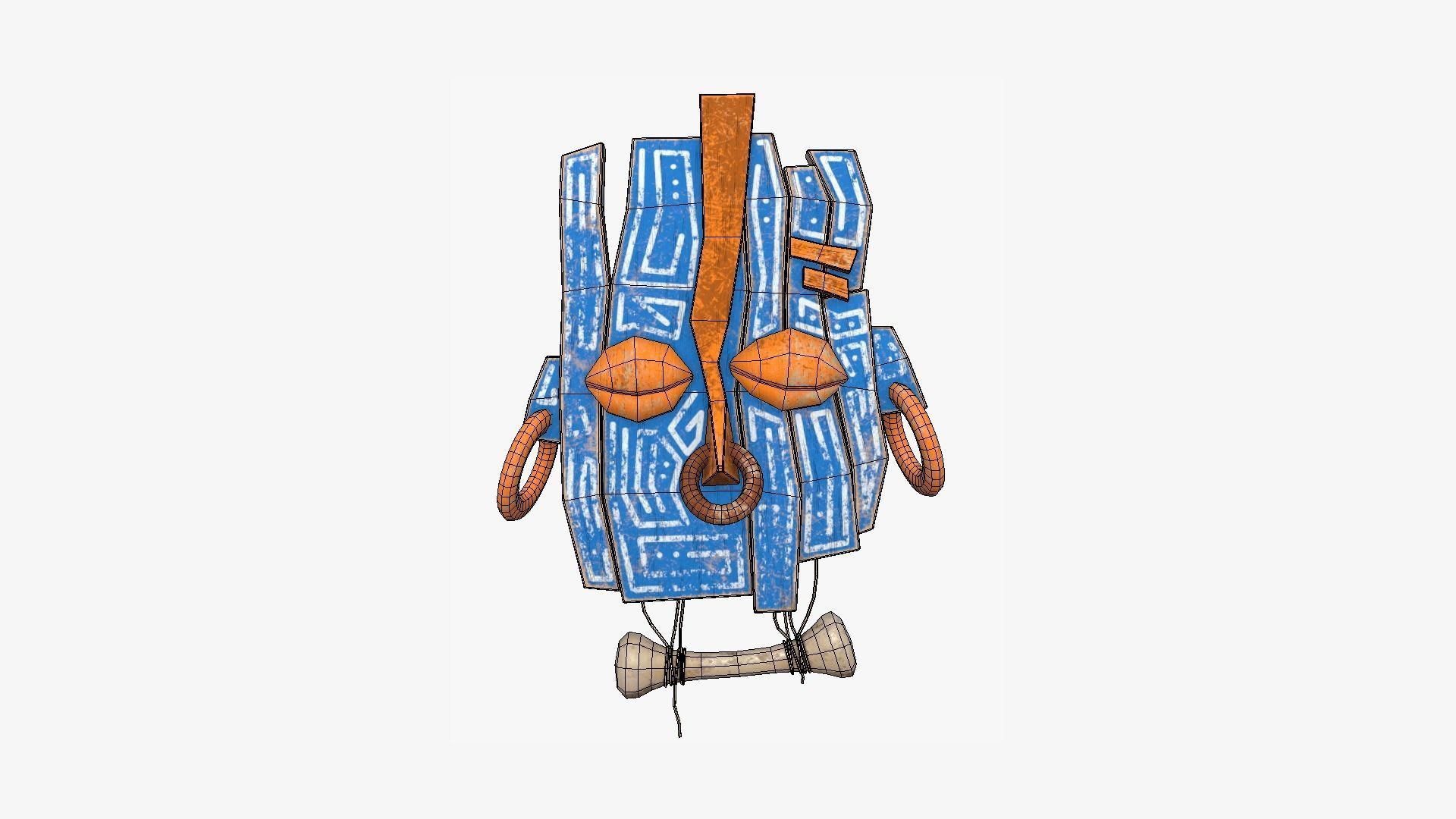 Tribal Mask E06 Orange Blue - Costume Character Design Low-poly 3D model_6