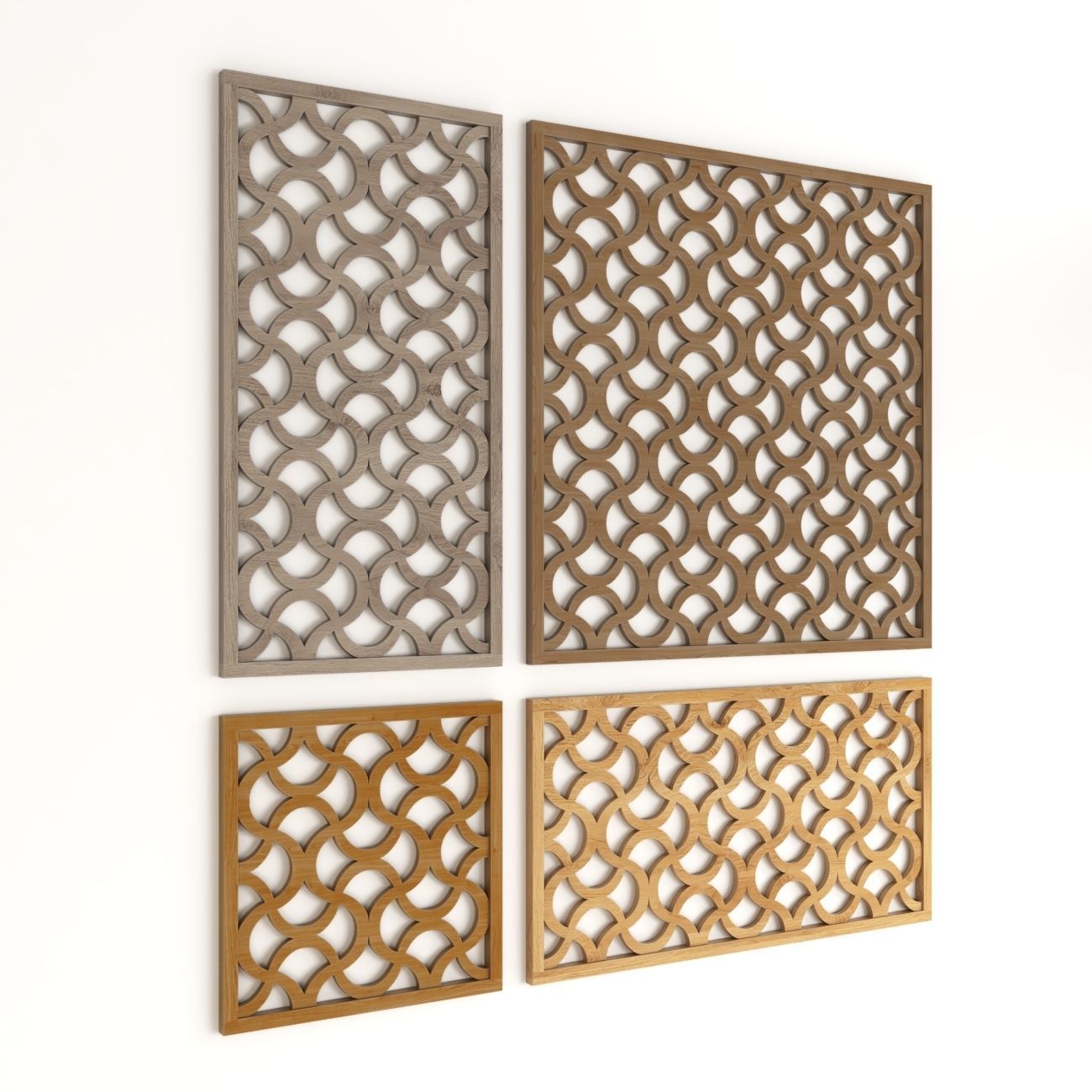 Wood Arabic Islamic pattern decorative grill screen 3D model_2