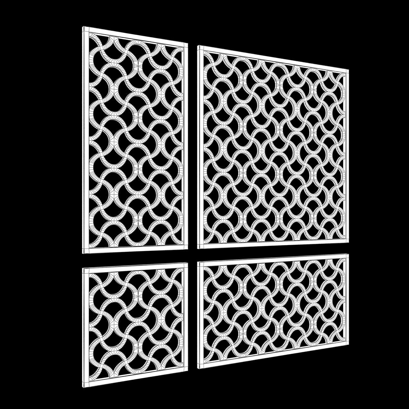 Wood Arabic Islamic pattern decorative grill screen 3D model_5